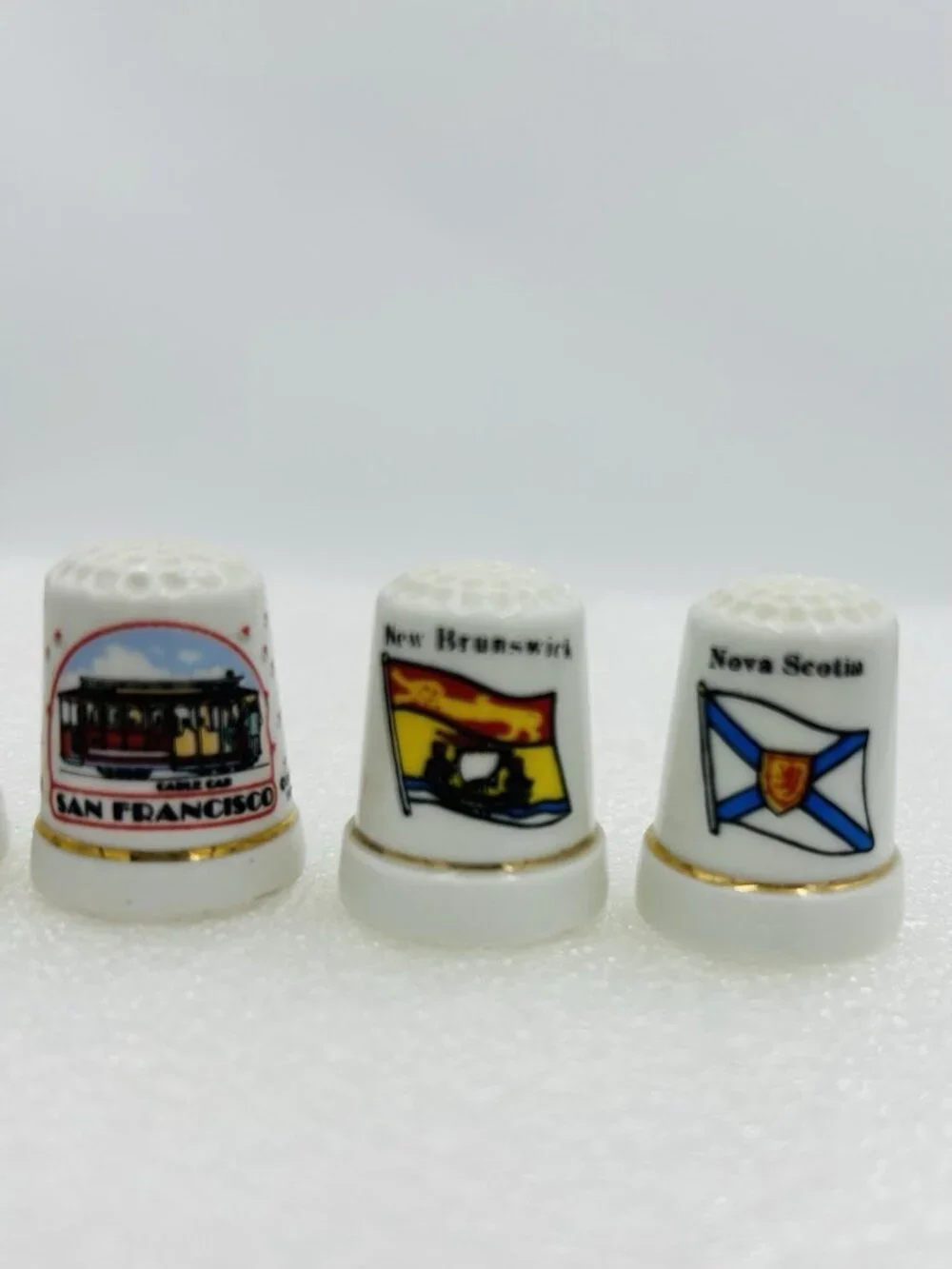 Vintage Souvenir Thimbles Ceramic Porcelain Set of 4 Places Travel